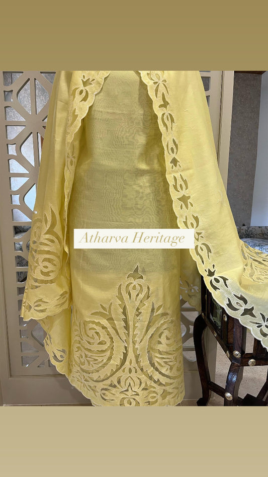 ATHARVA Applique Embroidery Salwar Kameez/Chanderi Cut-Work Shirt & Dupatta/Santoon Bottom/Custom Stitch Unstitch/Plazo/Pant/CUT8124