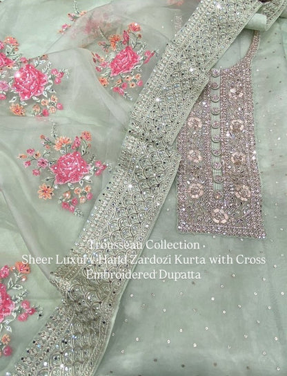ATHARVA HERITAGE Sheer Luxury PURE SILK ORGANZA HAND EMBROIDERED KURTA WITH CROSS STITCH EMBROIDERED DUPATTA Collection SLR009