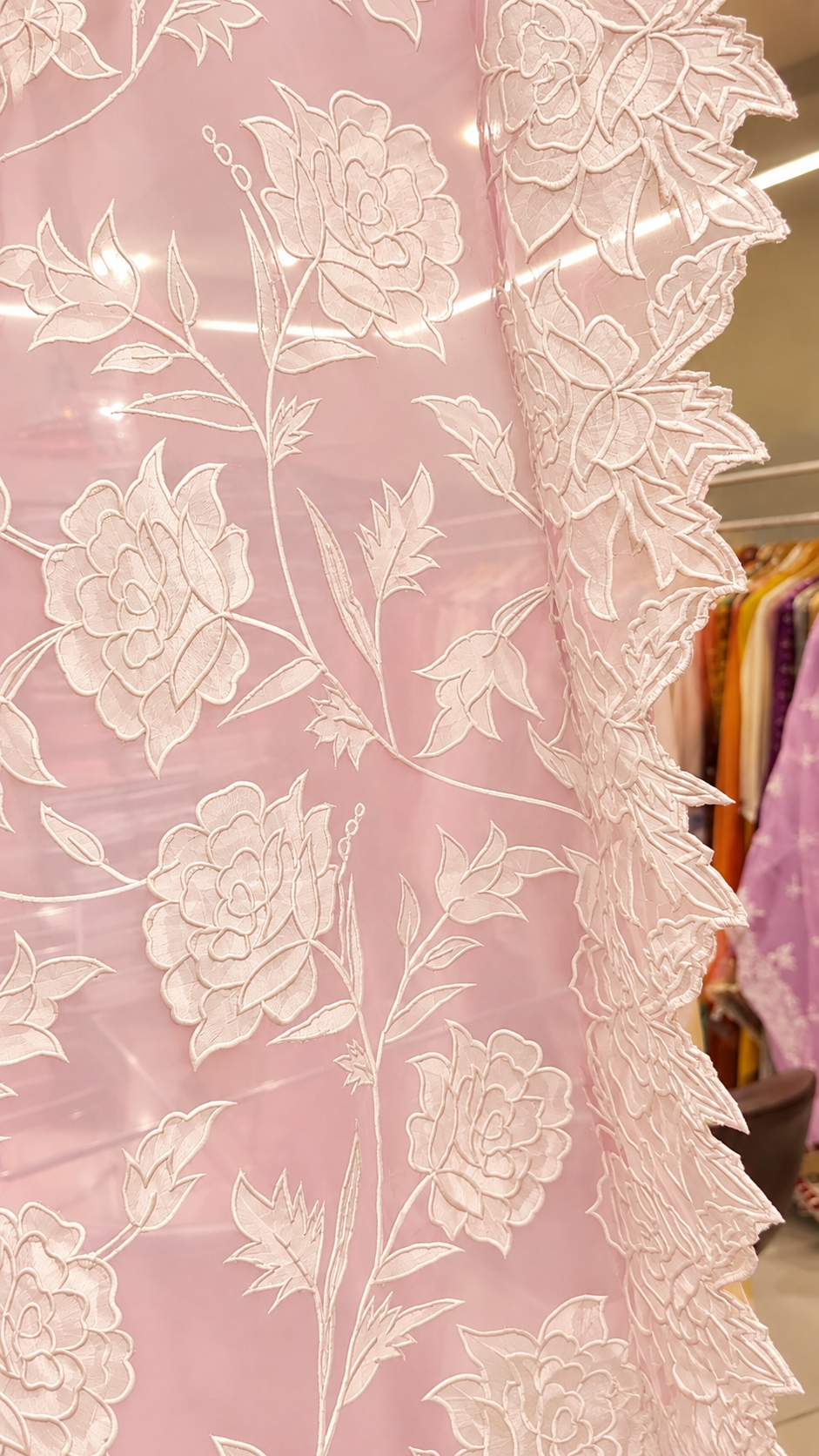 Atharva Heritage Sheer LuxuryPure Silk Organza Hand Applique Pastel Pink and Ivory Applique Saree AH-001(D)