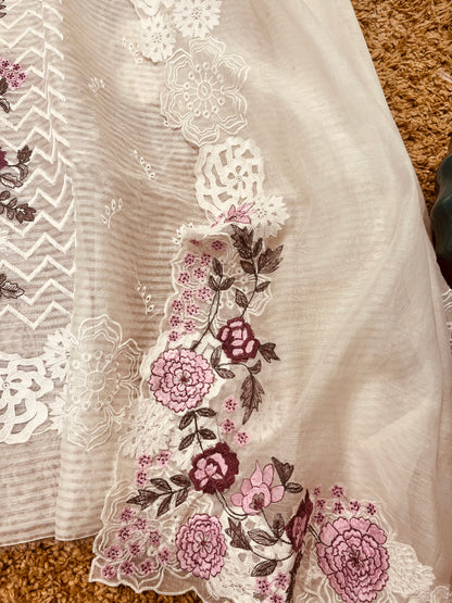 ATHARVA HERITAGE PURE MUL CHANDERI PARSI GARA SUIT MCH0085 IVORY
