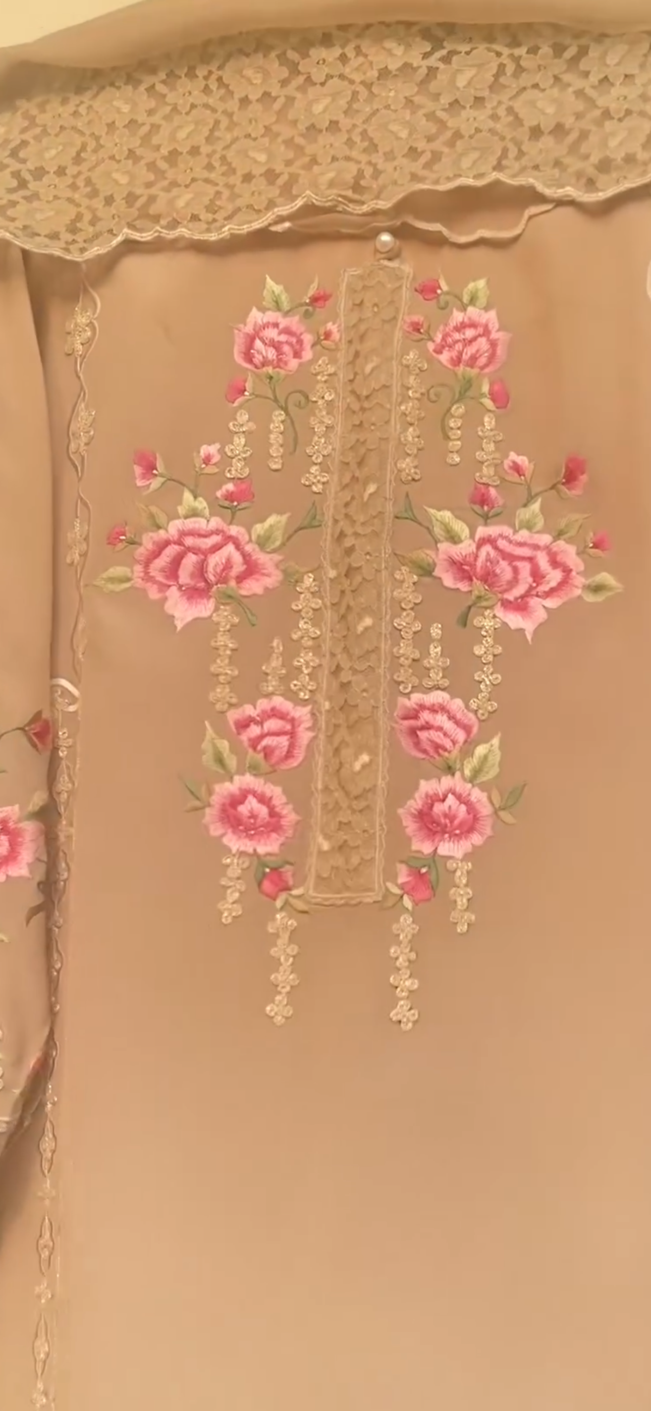 Atharva Heritage Beige Elegance in every stitch: Embrace the timeless beauty of Pure Georgette Parsi Gara  suit paired with a delicate Georgette Lace Designer Dupatta." GE0057 Beige