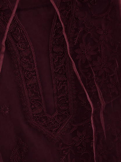 Atharva Heritage Sheer Luxury “Handcrafted 2-Taar Shadow Lucknowi Embroidered Suit – Pure Silk Organza | Limited Edition AH-1813-3198