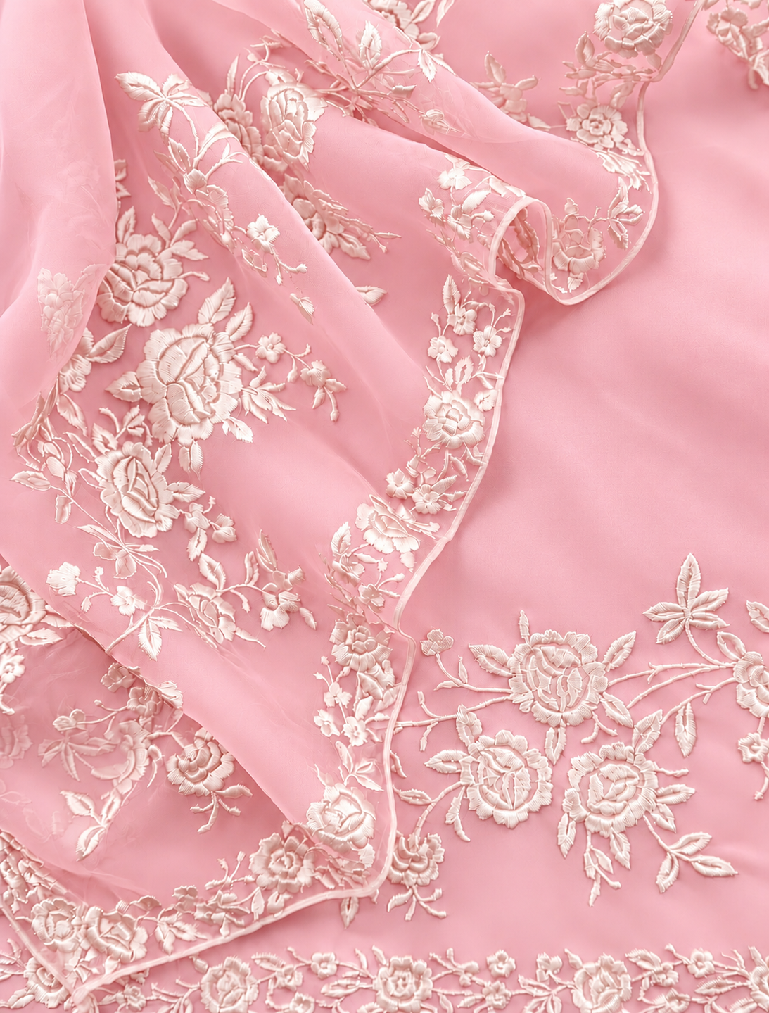 Atharva Heritage Pure Silk Organza Parsi Thread Monochrome Embroidery Front And Back  Suit SOP543