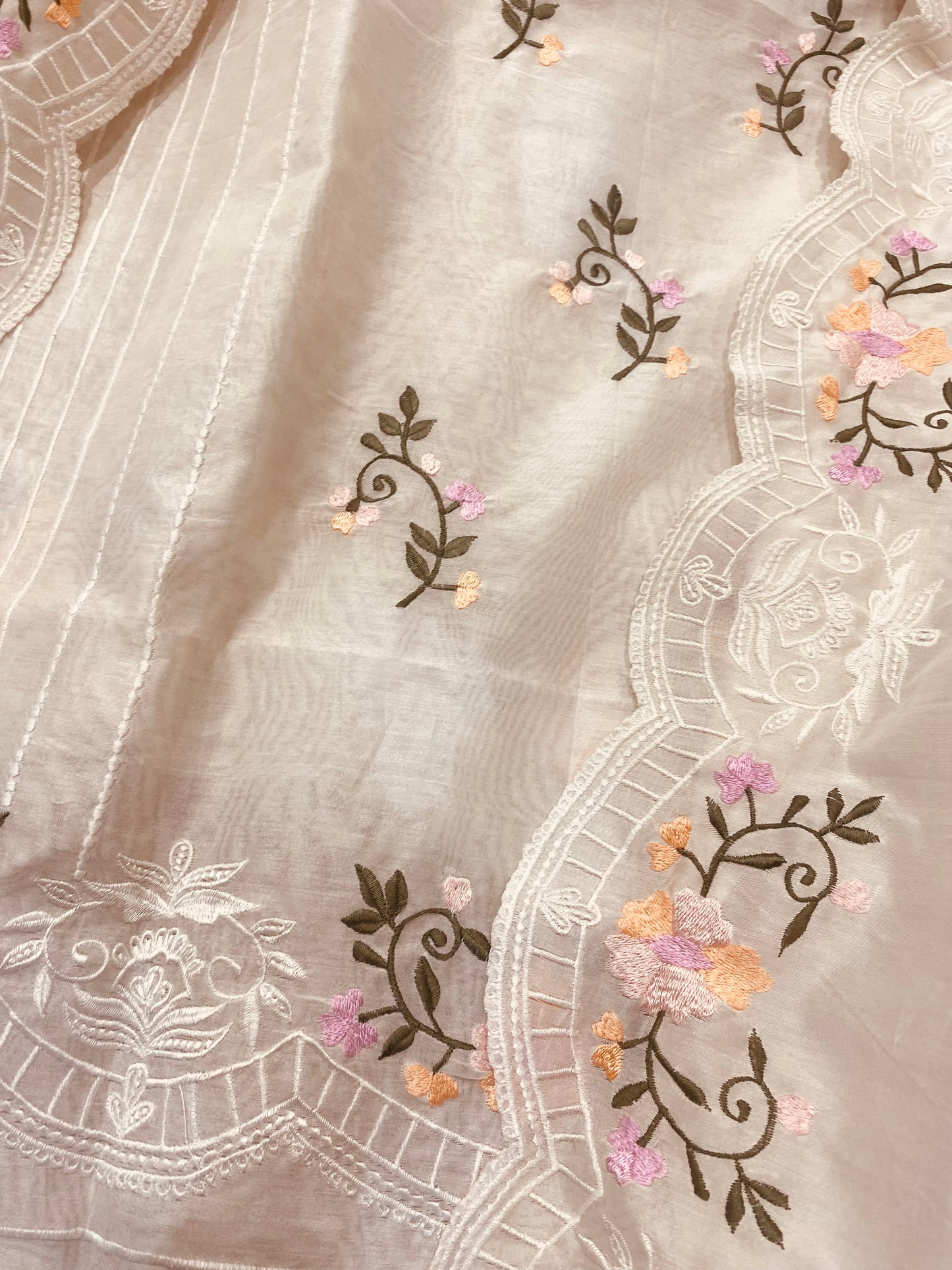 PURE CHANDERI SILK KASHMIRI AARI SUIT CH5438 IVORY