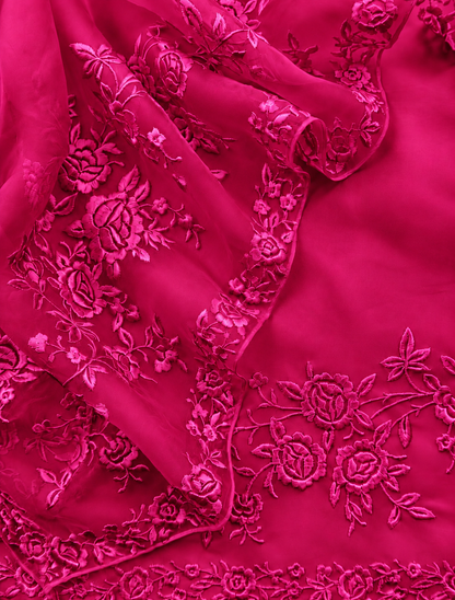 Atharva Heritage Pure Silk Organza Parsi Thread Monochrome Embroidery Front And Back  Suit SOP543
