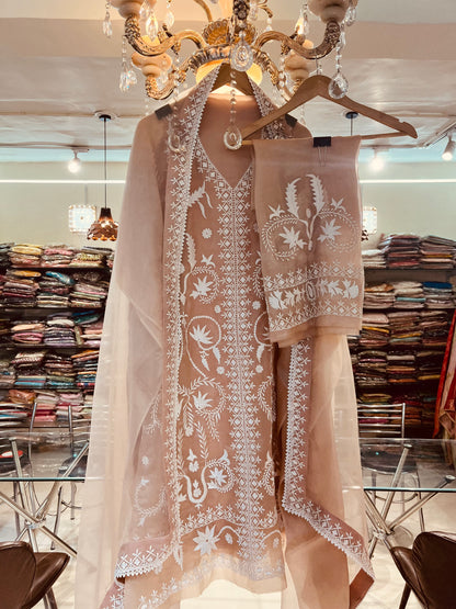 "Enchanting Elegance: Pure Silk Pakistani Suits Adorned with Exquisite Parsi Embroidery MS0051