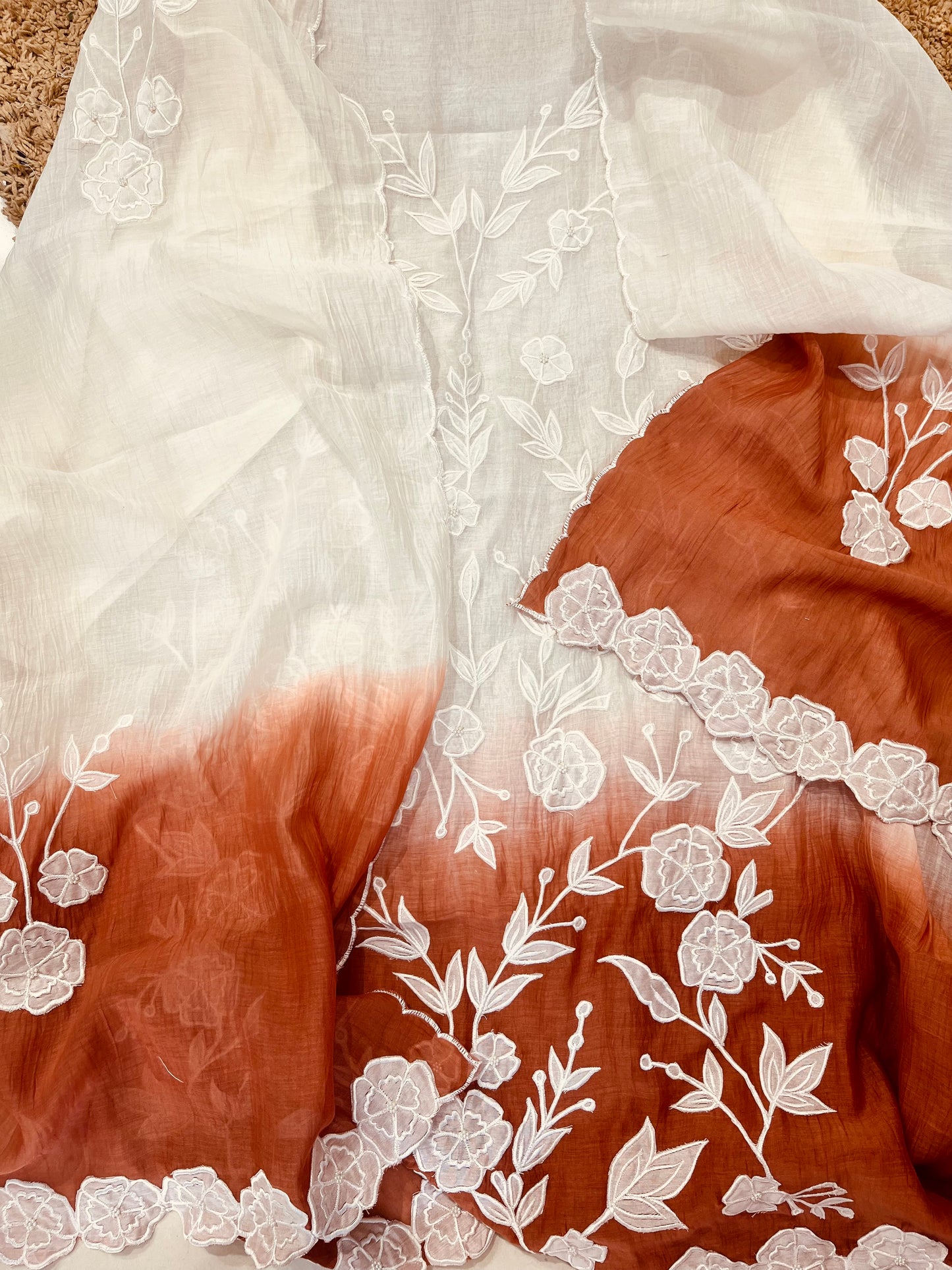 ATHARVA Hand Applique /Cutwork  Embroidery Salwar Kameez/pure Chanderi Silk Shirt & Dupatta/Santoon Bottom/Custom Stitch Unstitch/Plazo/Pant/ CUT8068 Ivory And Water Gold