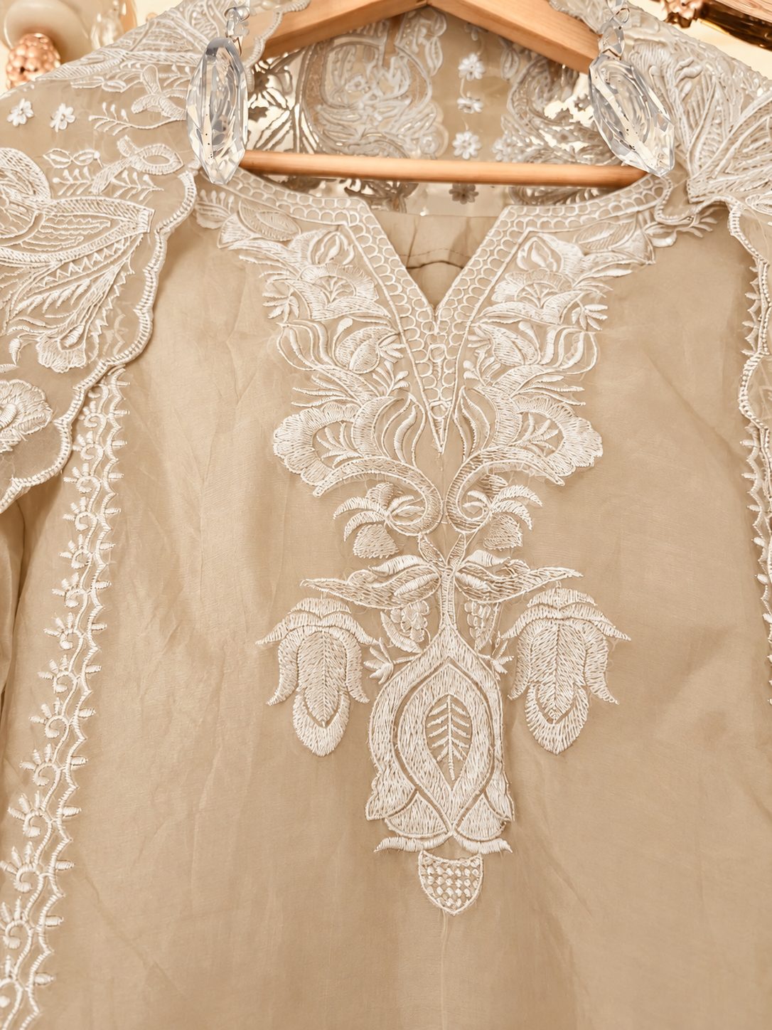 Atharva Heritage Pure Silk Organza French Thread Monochrome Embroidered unstitched Pakistani Suit SLP001