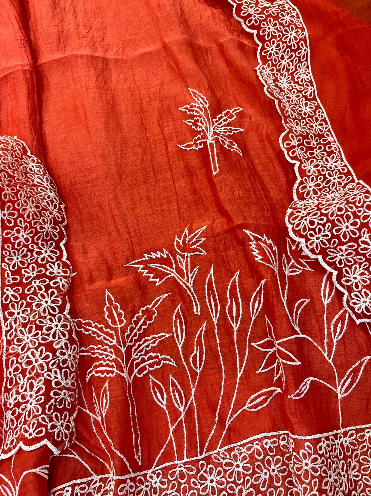 PURE MUL CHANDERI  AND Pure Silk ORGANZA EDITS CHO00156BR  Brick Red