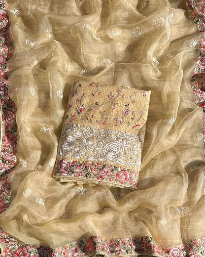 Atharva Heritage/SHEER LUXURY PARSI GARA REGAL PEACOCK MOTIFS  SHEER0066I Ivory