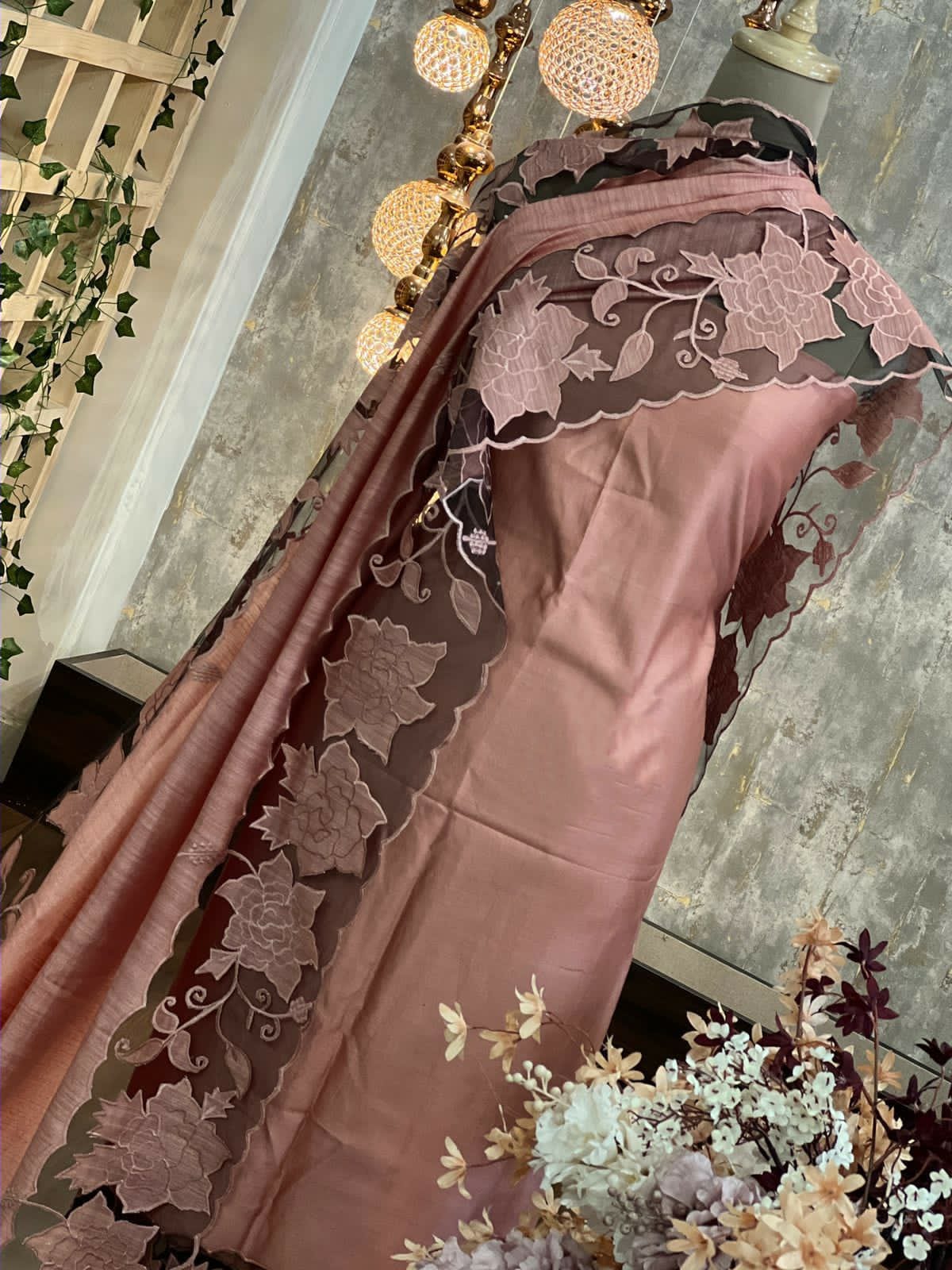 ATHARVA Hand Applique /Cutwork  Embroidery Salwar Kameez/pure Mul Chanderi  Shirt & Dupatta/Santoon Bottom/Custom Stitch Unstitch/Plazo/Pant/ CUT8048 Light Coffee Color