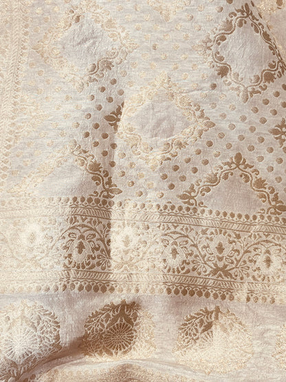 ATHARVA  Hand Embroidered Salwar Kameez w/ Embroidered Neck Beige/Banarsi Silk Dupatta/Bridal/Wedding/Custom Stitch/ CH1295