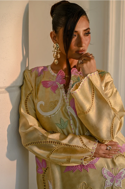 Atharva Heritage Pure Satin Silk Hand Appliqué pakisani Long Kurta Set – Eid Collection 181331843