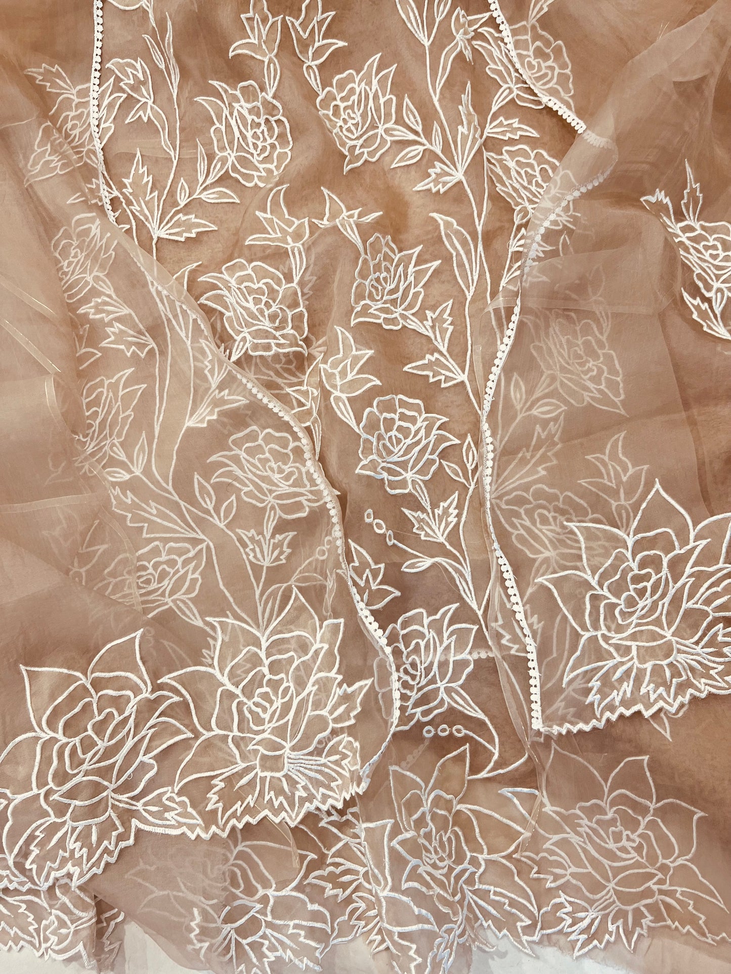 Atharva Heritage SHEER LUXURY PURE SILK ORGANZA APPLIQUE Unstitched SUIT SHEER001(Brown)