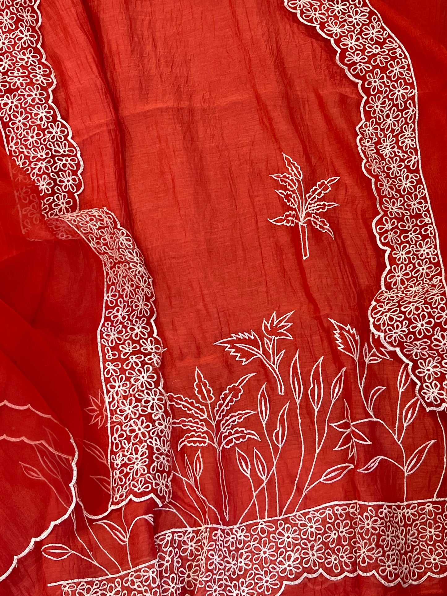 PURE MUL CHANDERI  AND Pure Silk ORGANZA EDITS CHO00156BR  Brick Red