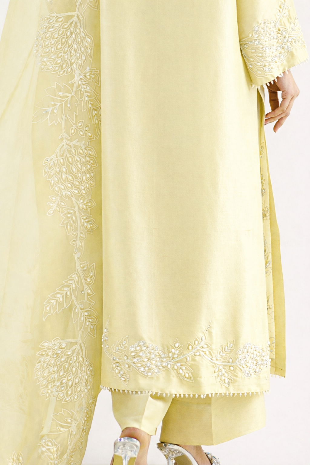 Atharva Heritage Sheer Luxury Pure Silk Ready to Wear Pakistani Suit SLP0012 Lemon Yellow