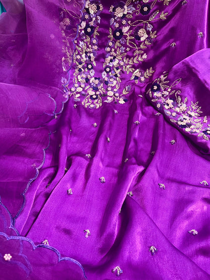 Atharva Heritage Premium Hand-Embroidered Farshi Salwar Suit in Pure Satin Silk PSSF147