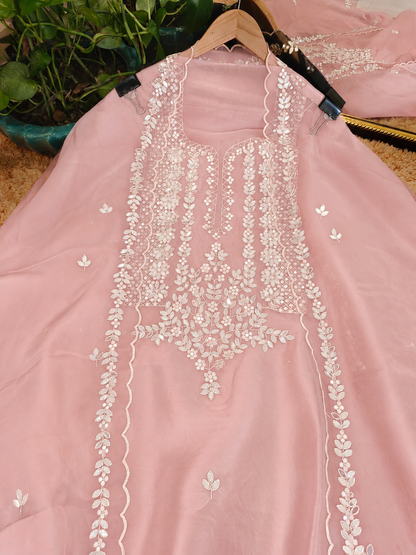 ATHARVA HERITAGE SHEER LUXURY HAND MIRROR EMB SUIT SHEER0027 Pink
