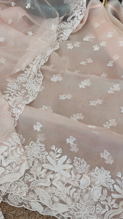 Atharva Heritage SHEER LUXURY Pure Silk Organza French Thread Embroidery with Pearl Hand Embroidered Highlight SUIT SOFTHP561