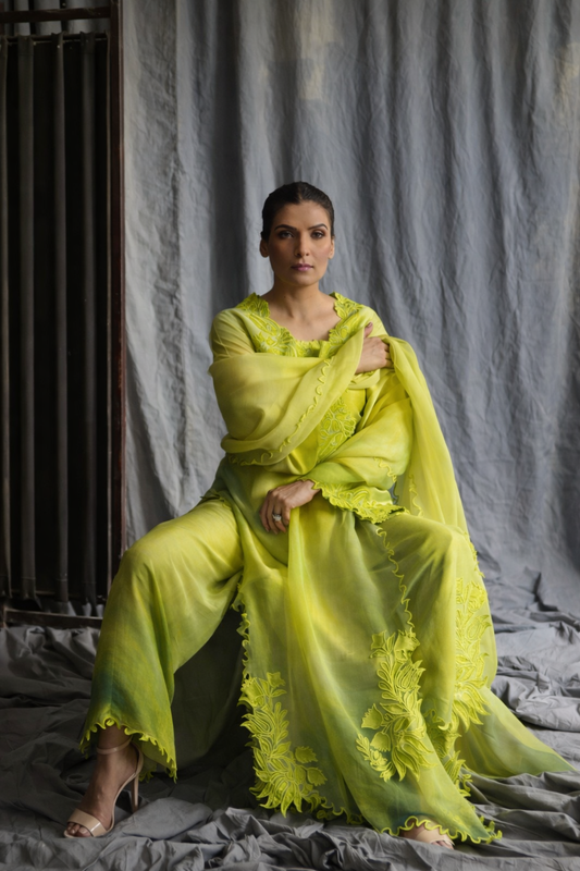 ATHARVA HERITAGE Satin Organza 80 Grams Ombre Hand Applique Pakistani Suit SLPOM976