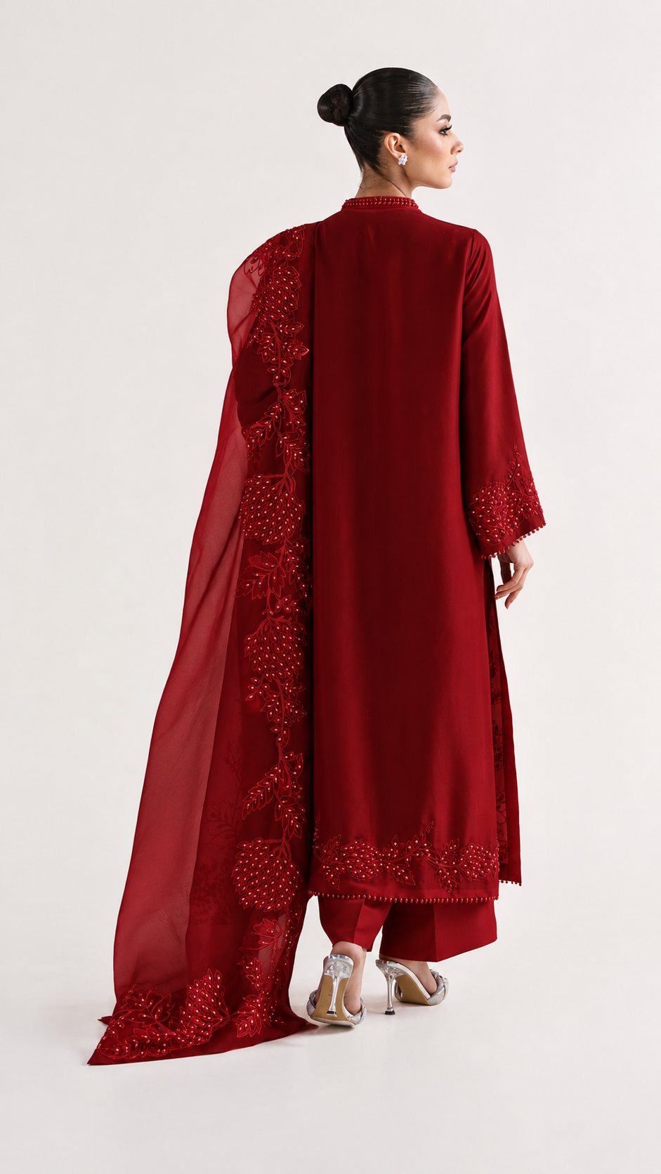 Atharva Heritage Sheer Luxury Pure Silk Ready to Wear Pakistani Suit SLP0012 Deep Red