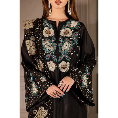 Atharva Heritage Black Pearl/Sequence  Elegance – Hand Embroidered Silk 80 Grams Pakistani Suit Set 18133176