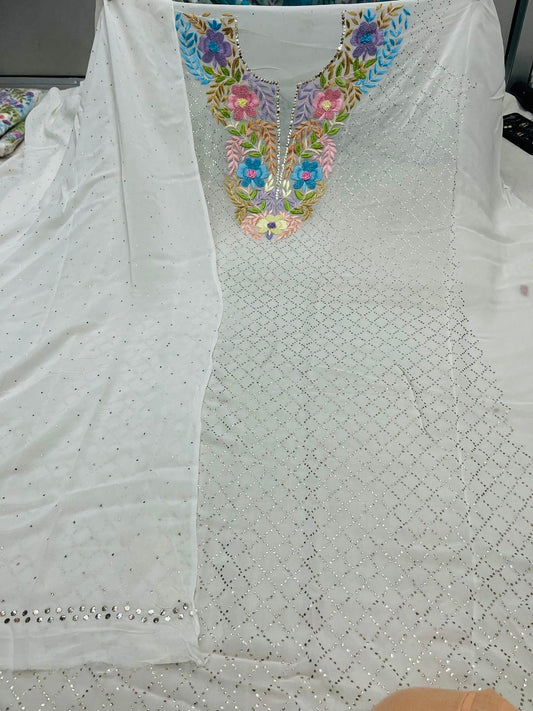 Ivory Hand  Mukaish Kamdani Hand Parsi Gara Neckline Suit CHG0071
