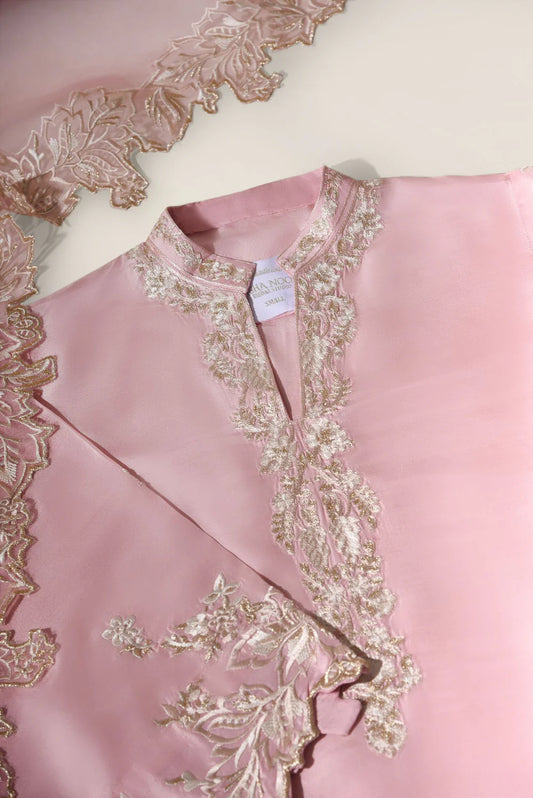 "Enchanting Elegance: Pure Silk Pakistani Suits Adorned with Exquisite Parsi Embroidery MS003 Powder Pink