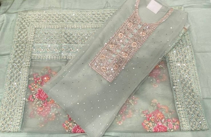 ATHARVA HERITAGE Sheer Luxury PURE SILK ORGANZA HAND EMBROIDERED KURTA WITH CROSS STITCH EMBROIDERED DUPATTA Collection SLR009