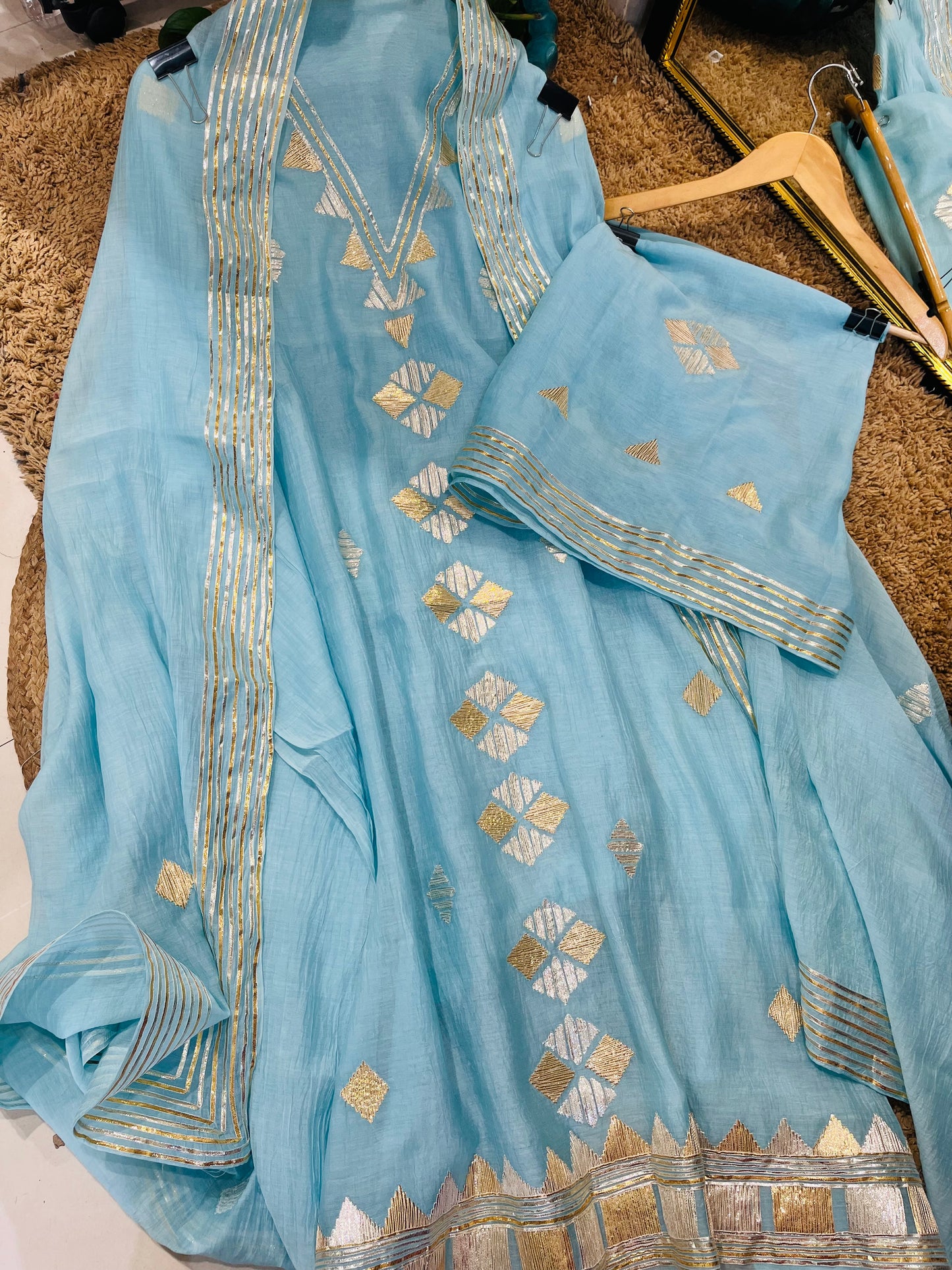 Atharva Hand Gota Embroidered Pure Mul Chanderi Hand woven  edits MC7001 Blue