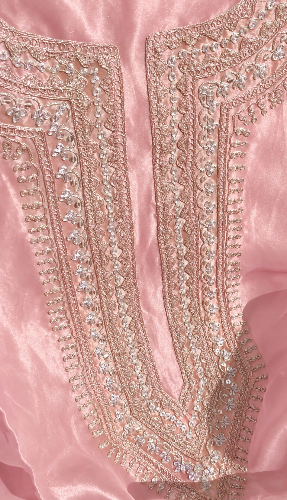Atharva Heritage MAHARANI LUXURY Hand Woven TISSUE SILK 80 Grams SUIT with Rose Gold Dori Embroidery AHMTC002 Powder Pink