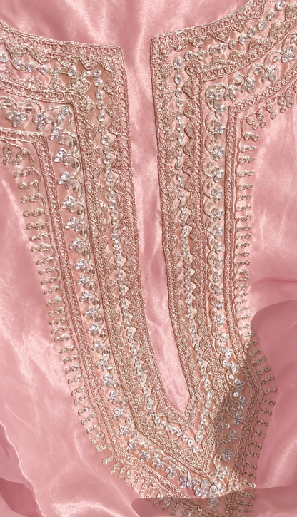 Atharva Heritage MAHARANI LUXURY Hand Woven TISSUE SILK 80 Grams SUIT with Rose Gold Dori Embroidery AHMTC002 Powder Pink