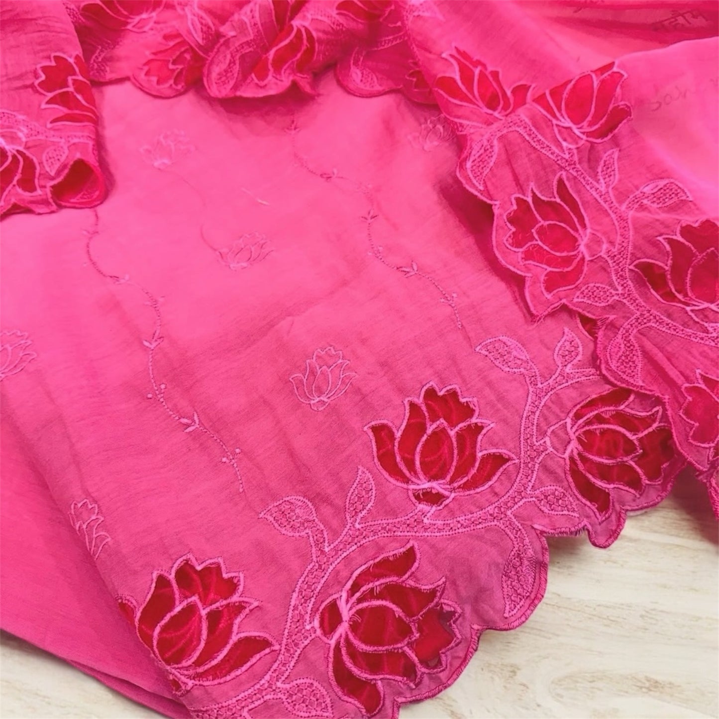 Atharva Heritage/Pure Mul Chanderi Shirt & Dupatta/ Hand Applique/Cutwork with Thread Embroidery/Cotton Silk  Bottom/CUT80388