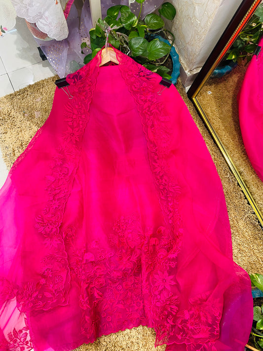 Sheer Luxury Trousseau Collection unstitched Suit SLP0051(B) Hot Pink