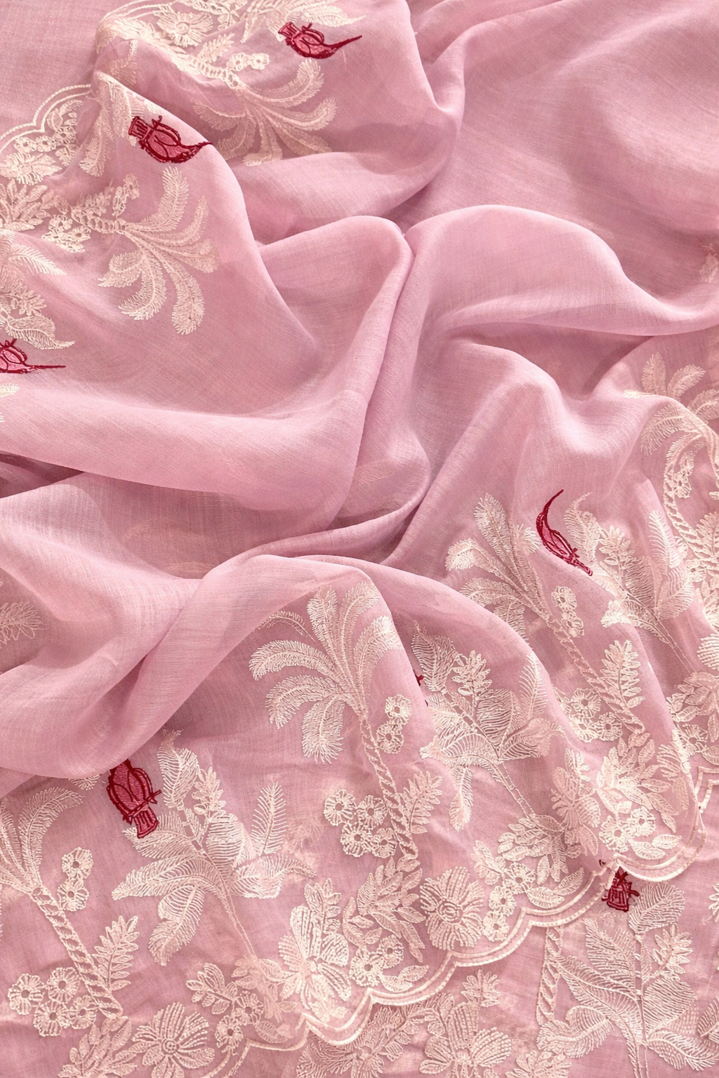 ATHARVA HERITAGE PURE CHANDERI  SILK 70 GRAMS PAKISTANI SUIT FRENCH THREAD EMBROIDERED CHO0078 Powder Pink