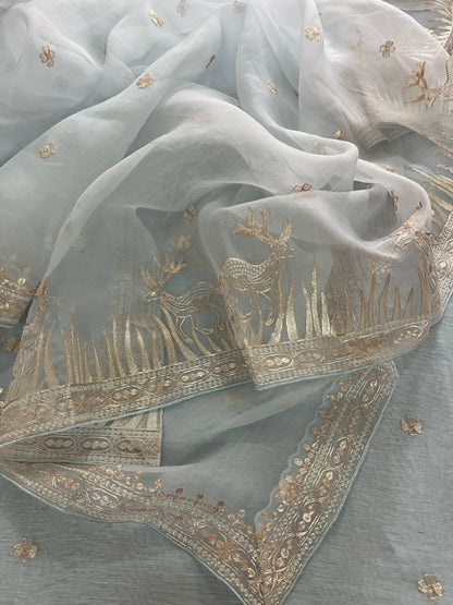 Atharva Heritage Sheer Luxury Pure Silk Organza Kurta and Pure Silk Organza Dupatta Tilla Pitta Embroidered Suit SOTPV181