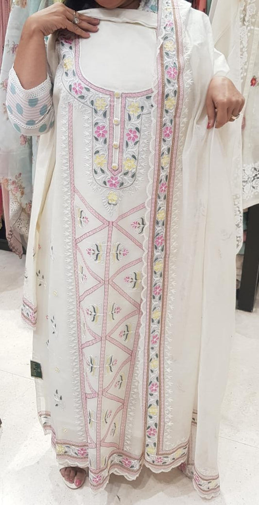 ATHARVA HERITAGE PURE CHANDERI SILK AARI EMBROIDERED SUIT CH19081