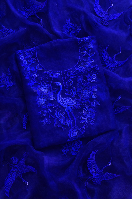 Atharva Heritage Sheer Luxury Pure Silk Organza Parsi Embroidered Monochrome Trousseau Collection unstitched Suit AH1318MB76