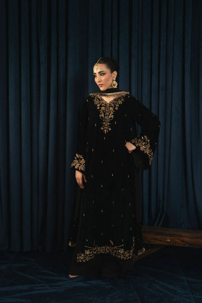Atharva Heritage Black Pure Silk Velvet Pakistani Suit with Hand Zardozi Embroidery SVHZ7632