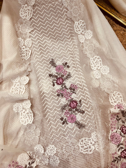 ATHARVA HERITAGE PURE MUL CHANDERI PARSI GARA SUIT MCH0085 IVORY