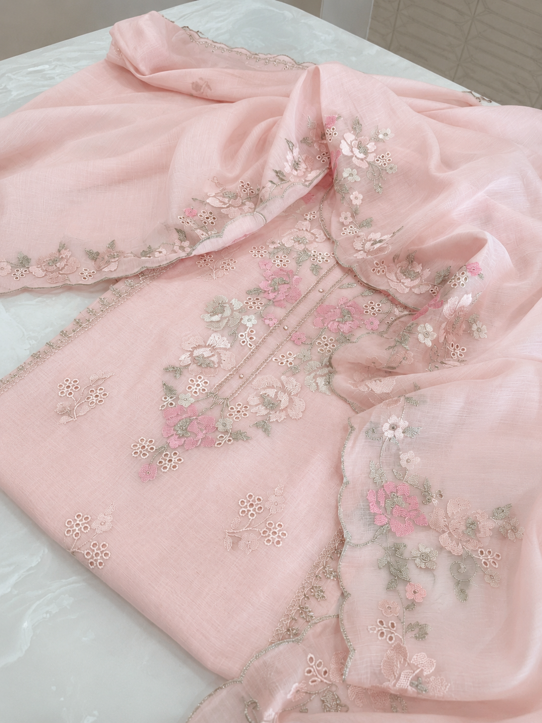 ATHARVA HERITAGE PURE MUL CHANDERI Cross stitch Embroidery Pakistani SUIT AH1813091 Pink
