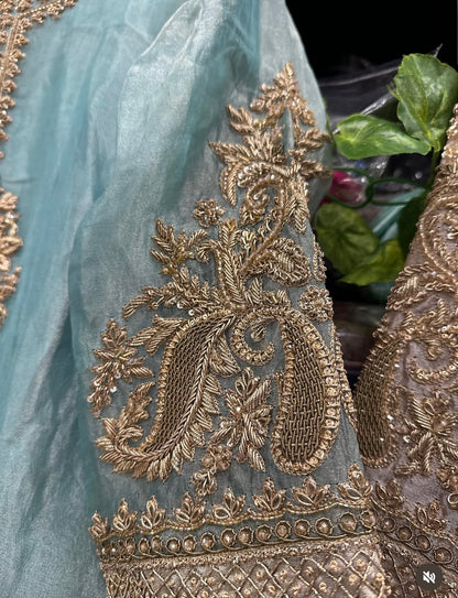 Atharva Heritage ✨ Diwali & Karva Chauth Exclusive – Handwoven Tissue Silk Zardozi Ensemble ✨