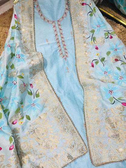 ATHARVA HERITAGE Hand Embroidery Salwar Kameez/Chanderi Ladies Suit/Banarsi Silk Dupatta/Stones/Custom Stitch Unstitch/Embroidery Potli/Gift/CH16778