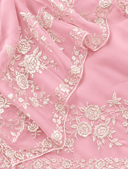 Atharva Heritage Pure Silk Organza Parsi Thread Monochrome Embroidery Front And Back  Suit SOP543