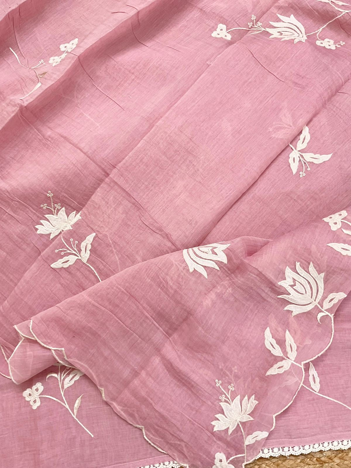 Atharva Heritage/Pure Mul Chanderi Shirt & Dupatta/ Hand Applique /Cotton Silk  Bottom/CUT80372 Dusty Pink