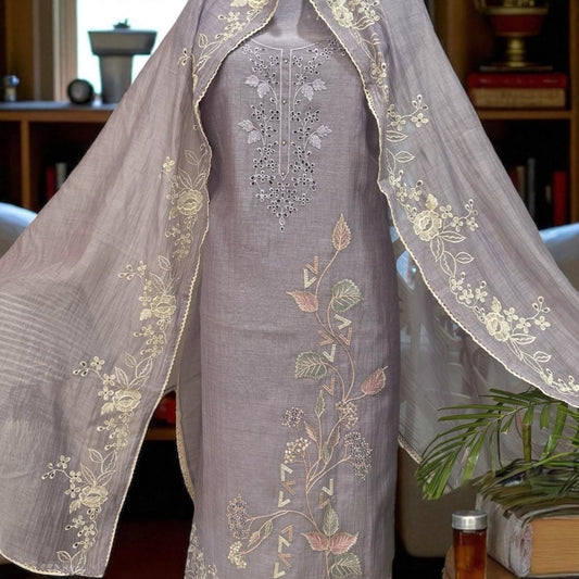 Atharva Heritage Thread Embroidered Pure Mul Chanderi Suit   edits MC70012 Lavender
