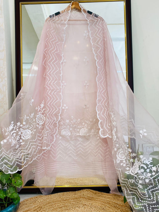 Atharva Heritage Premium French Thread Embroidered Pure Silk Organza Pakistani Suit