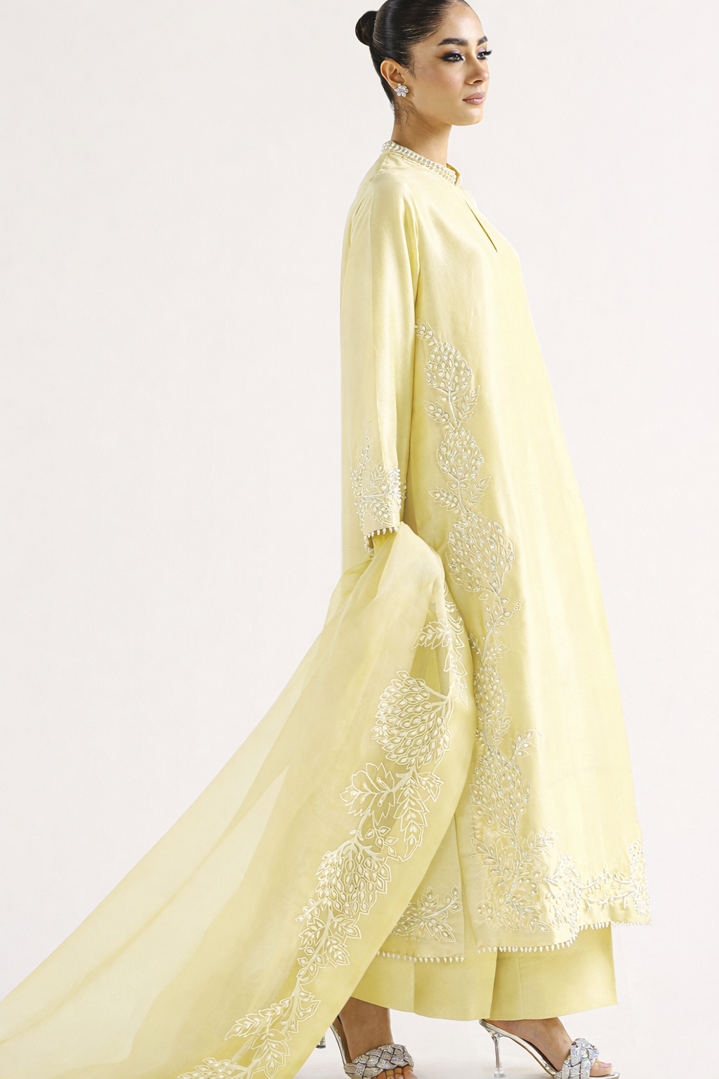 Atharva Heritage Sheer Luxury Pure Silk Ready to Wear Pakistani Suit SLP0012 Lemon Yellow