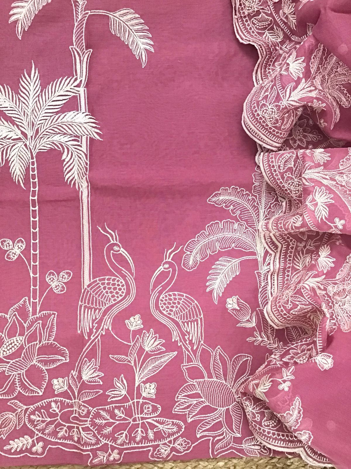 PURE MUL CHANDERI  kurta AND Dupatta PARSI GARA UNSTITCHED SUIT CH54237 Pink