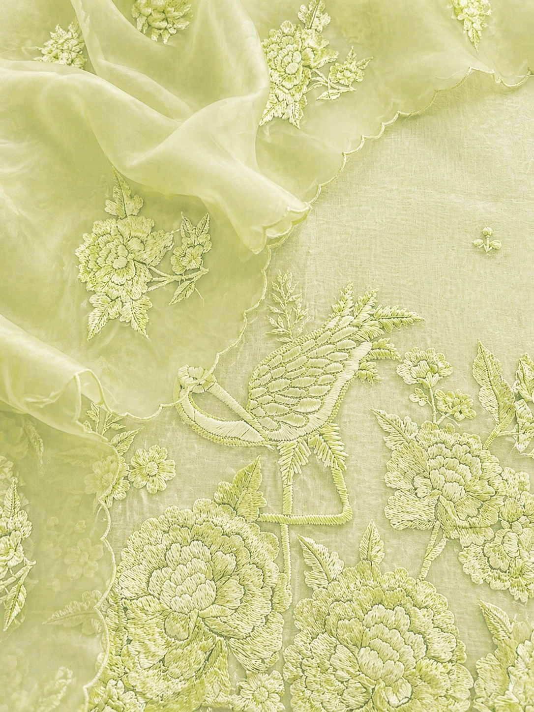 Atharva Heritage Sheer Luxury Pure Silk Organza Parsi Embroidered Monochrome Trousseau Collection unstitched Suit AH1867